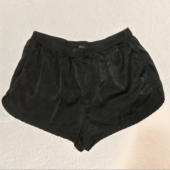 Pants - Black Satin Shorts